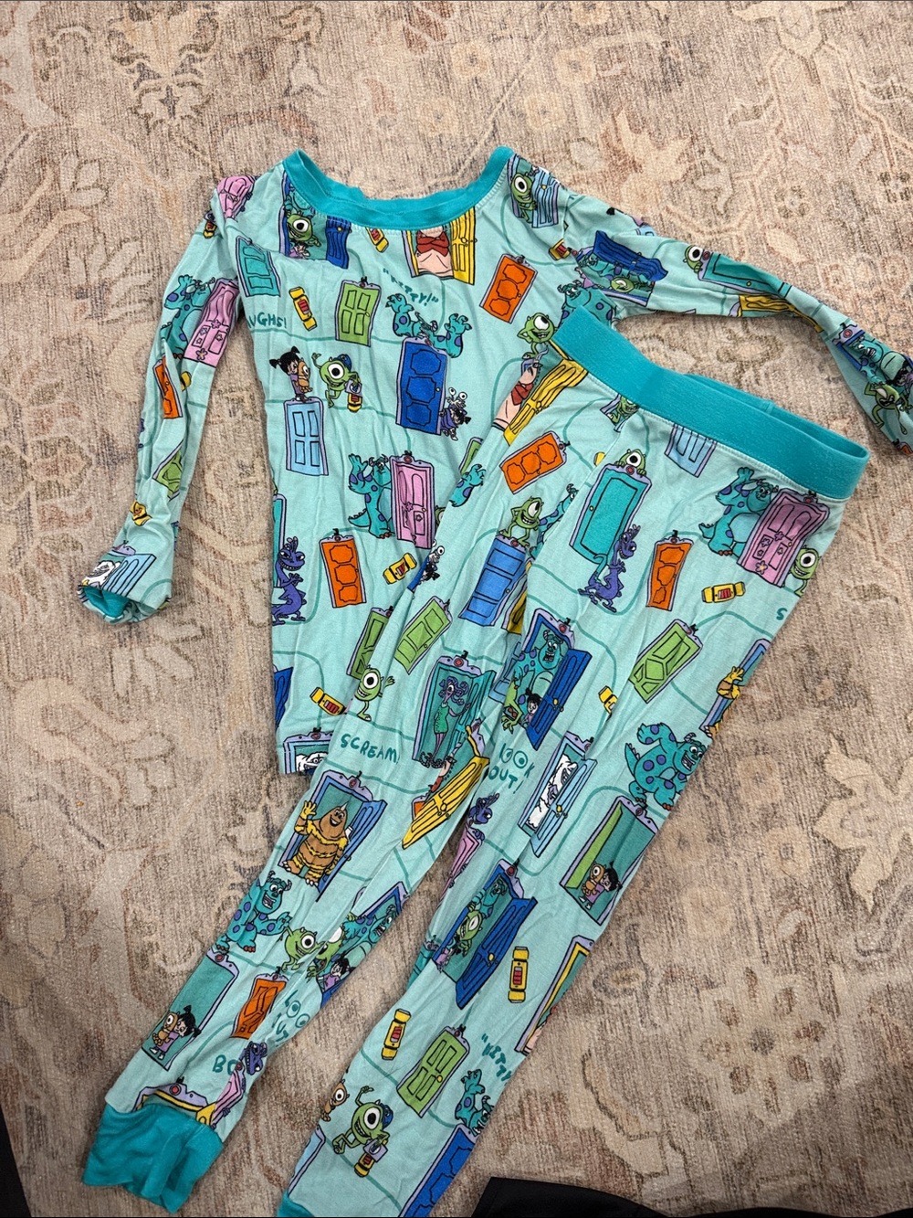 Little Sleepies Light Teal Monsters & Doors Pajama Set